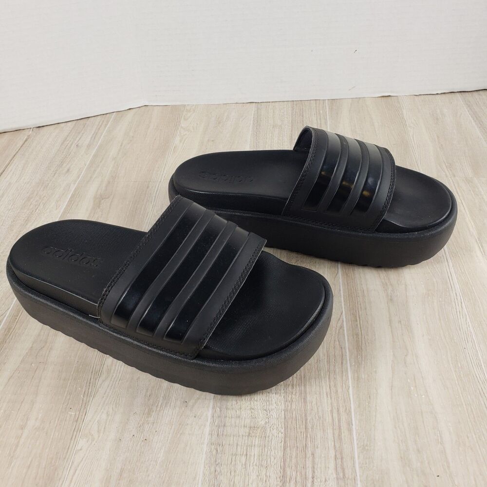 Adidas Adilette Platform Slides Womens US 5 Chunky Sandals Core Black HQ6179